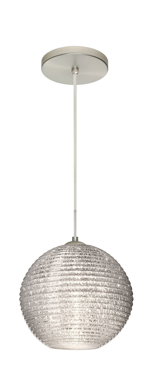 Kristall 1 Light Satin Nickel Pendant Ceiling Light in Incandescent, Glitter Ribbed Glass