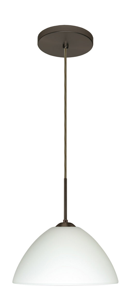 Tessa 1 Light Bronze Pendant Ceiling Light in White Glass, Incandescent