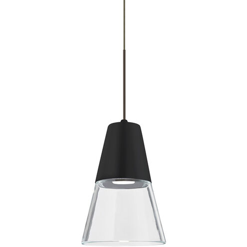 Timo 6 LED Bronze Cord Pendant Ceiling Light in Clear with Black Glass