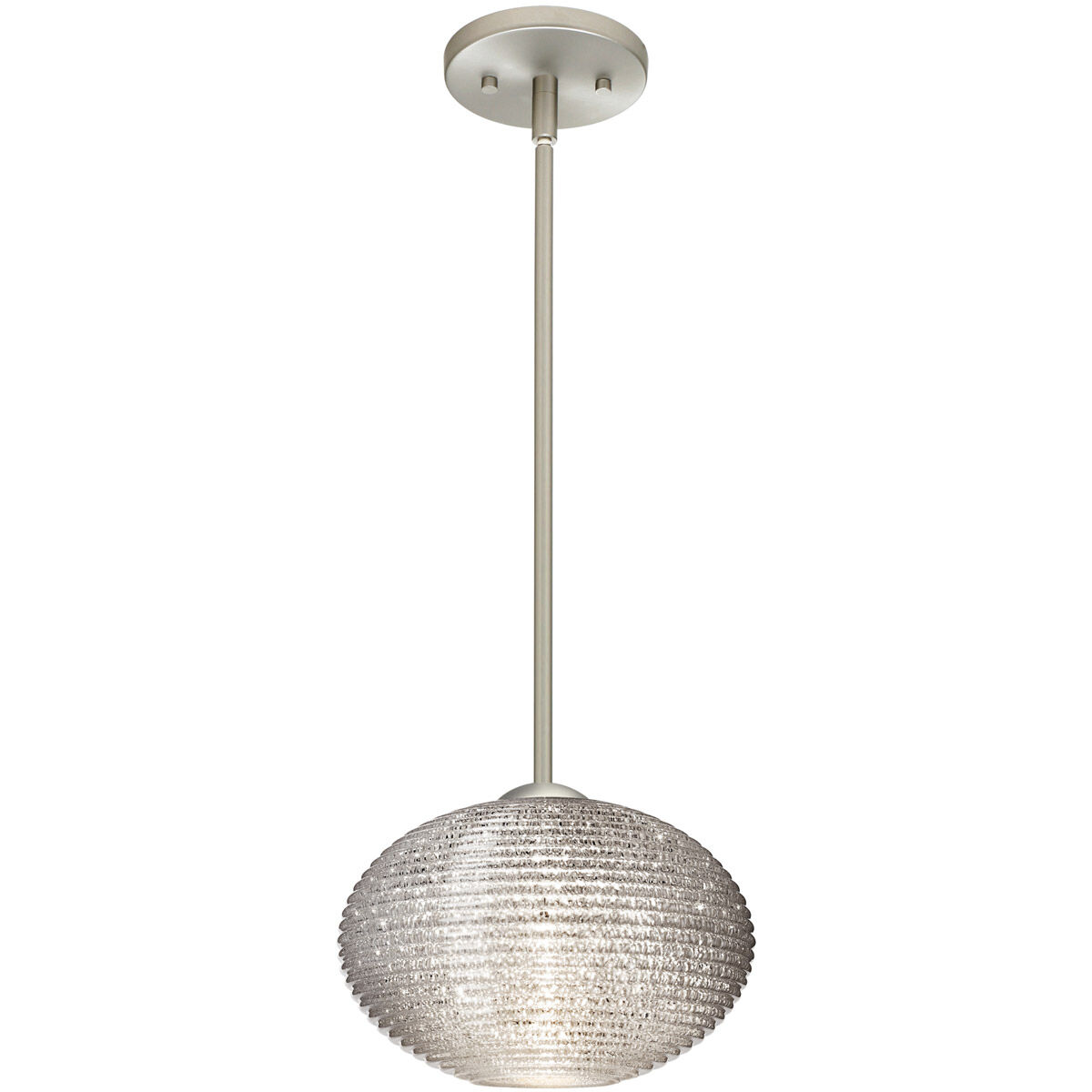 Pape 10 LED Satin Nickel Stem Pendant Ceiling Light in Glitter Glass