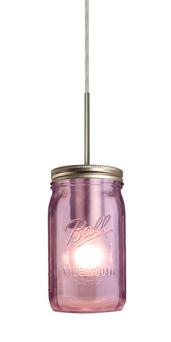 Milo 1 Light Satin Nickel Pendant Ceiling Light in Transparent Purple Glass