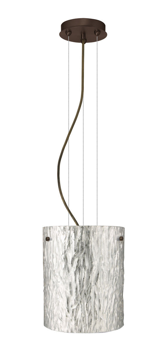 Tamburo 8 1 Light Bronze Pendant Ceiling Light in Incandescent, Stone Silver Foil Glass
