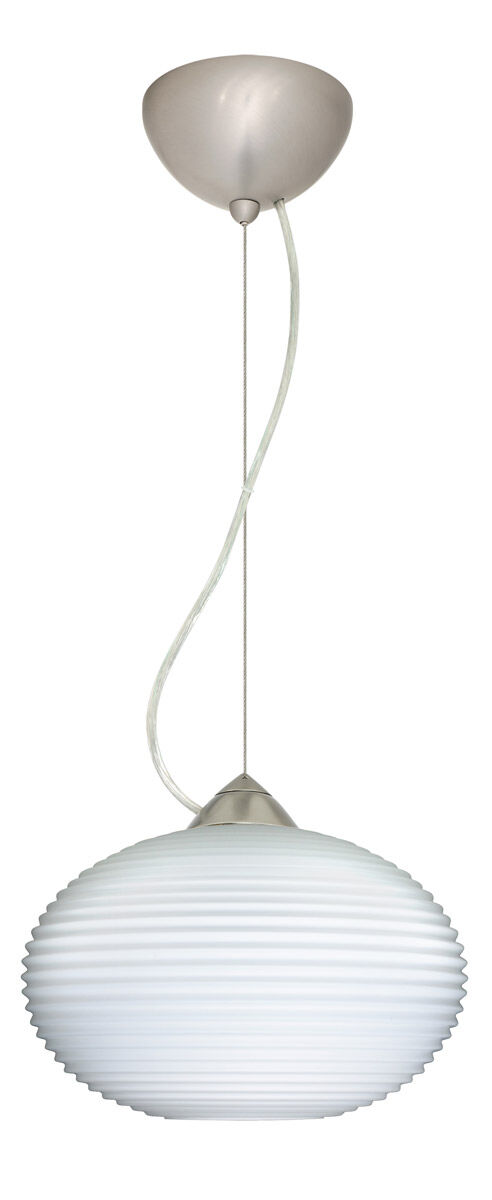 Pape LED Satin Nickel Pendant Ceiling Light in Opal Ribbed Glass