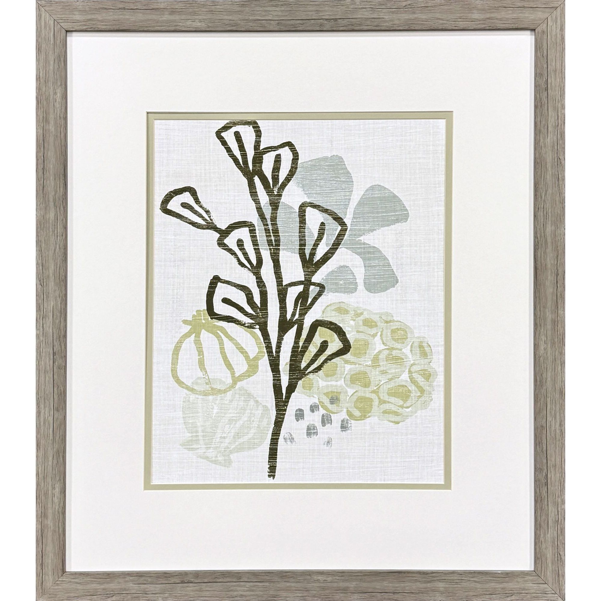 Coral Blockprint Green and Gray and Neutral Framed Art, Propac