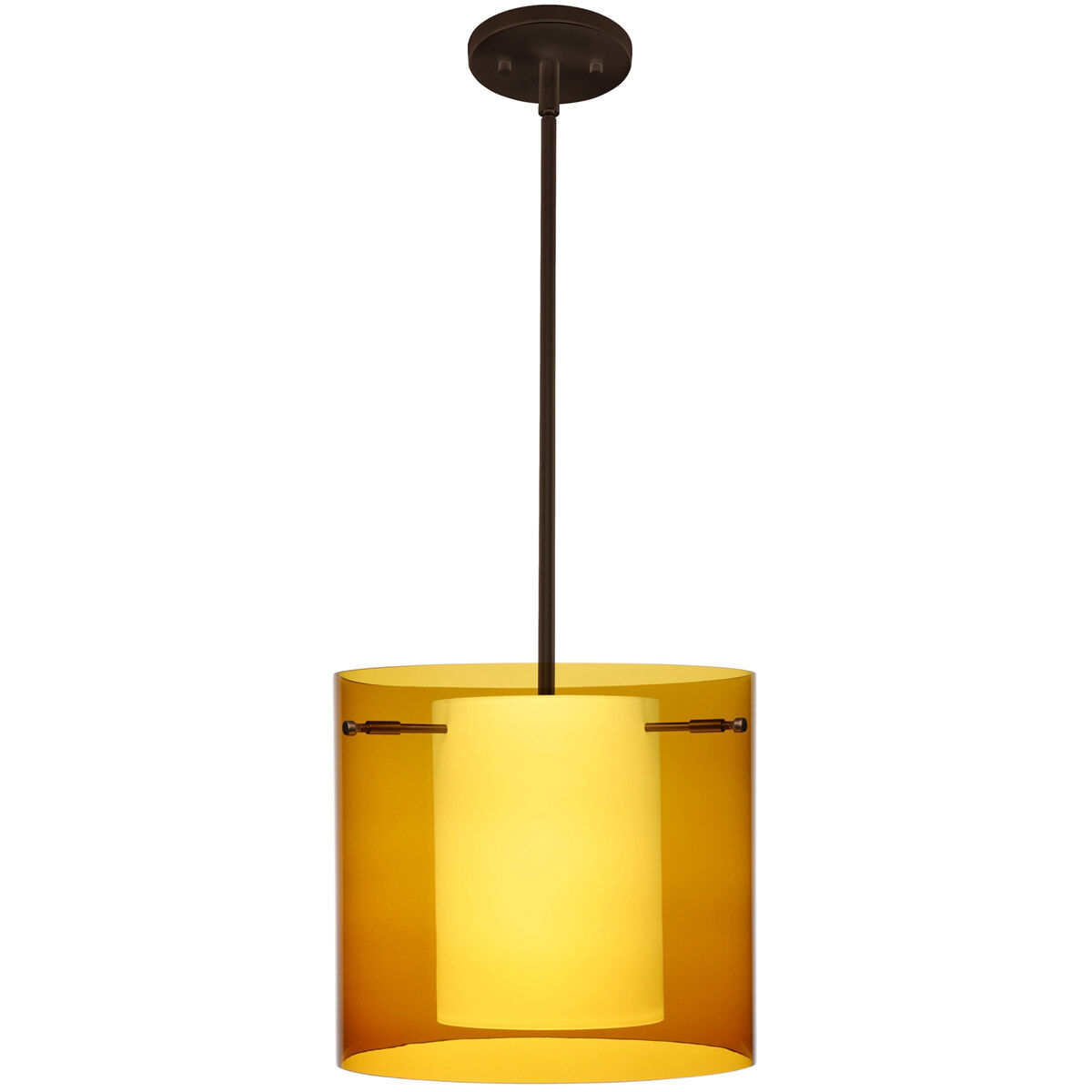 Pahu 12 LED Bronze Stem Pendant Ceiling Light in Transparent Armagnac/Opal Glass