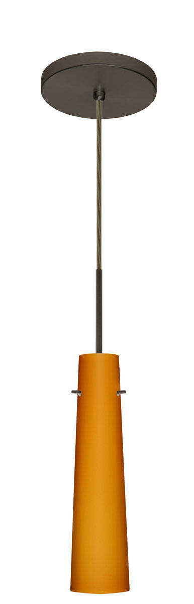 Camino 1 Light Bronze Pendant Ceiling Light in Amber Matte Glass