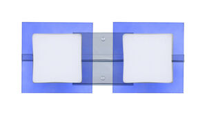 Alex 2 Light 15 inch Chrome Vanity Wall Light in Opal/Blue Glass, Halogen