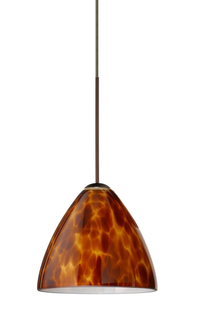 Mia 1 Light Bronze Pendant Ceiling Light in Incandescent, Amber Cloud Glass