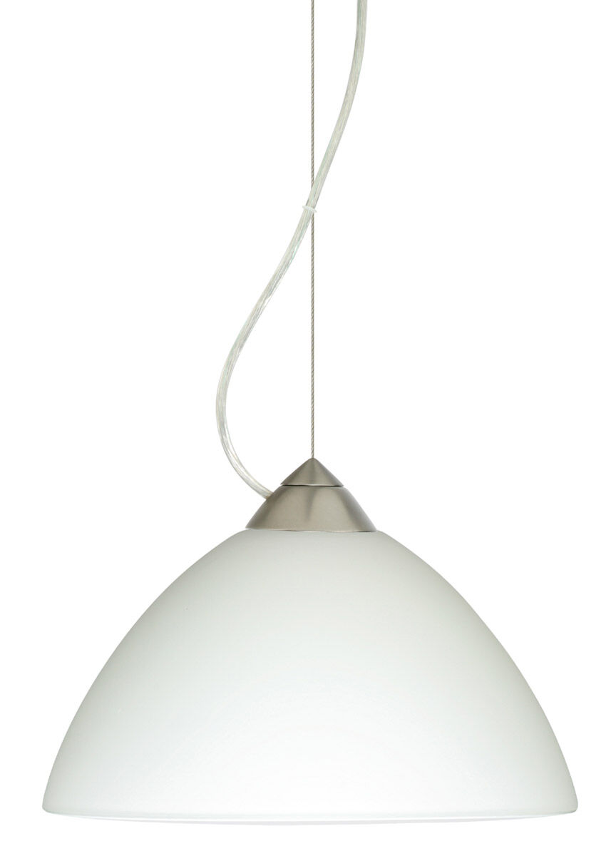Tessa 1 Light Satin Nickel Pendant Ceiling Light in Incandescent, White Glass
