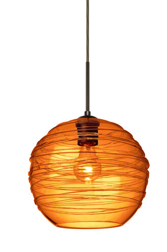 Wave 1 Light Bronze Pendant Ceiling Light in Amber Wave Glass