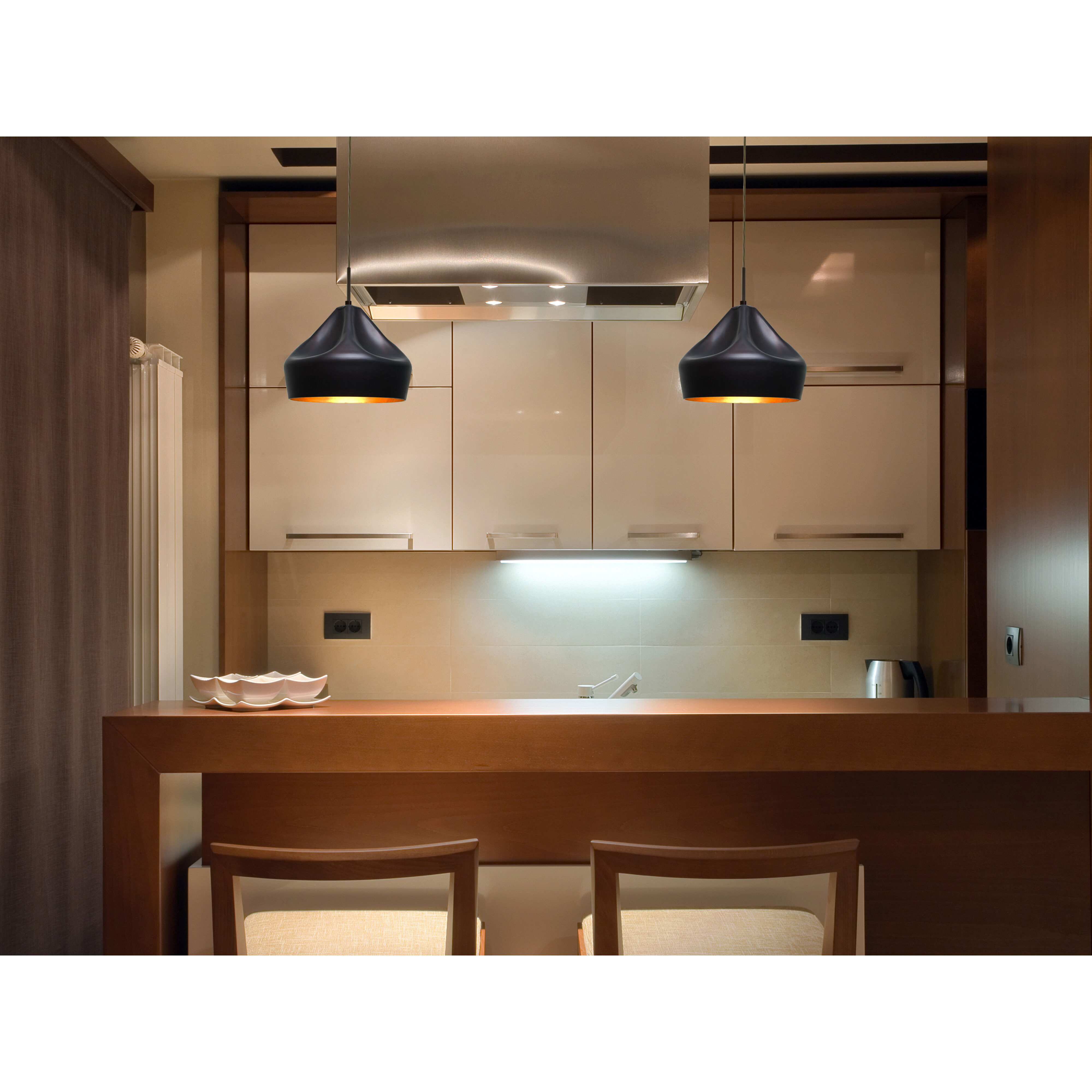 Lotus 1 Light Black Cord Pendant Ceiling Light