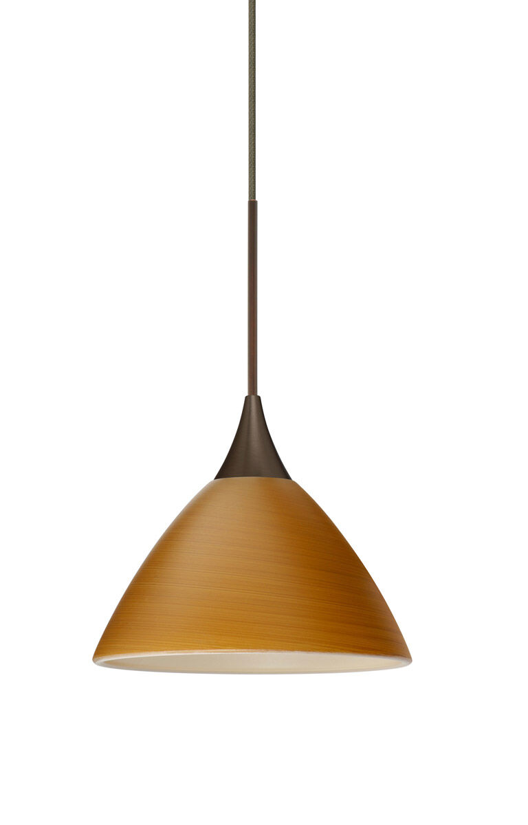 Domi LED Bronze Pendant Ceiling Light in Oak Glass