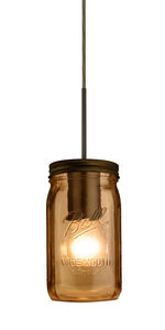 Milo 1 Light Bronze Pendant Ceiling Light in Transparent Amber Glass