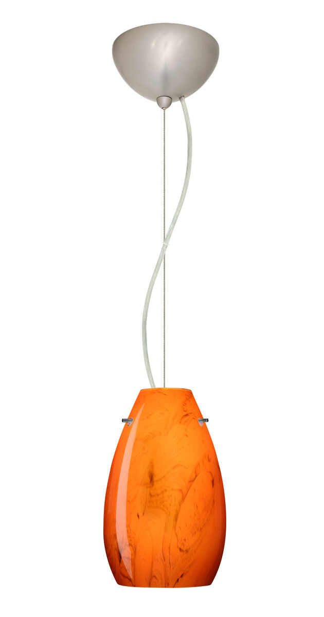 Pera 9 LED Satin Nickel Pendant Ceiling Light in Habanero Glass