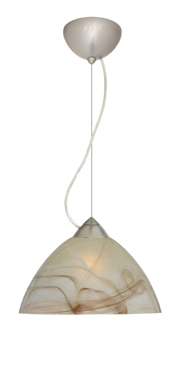 Tessa 1 Light Satin Nickel Pendant Ceiling Light in Incandescent, Mocha Glass