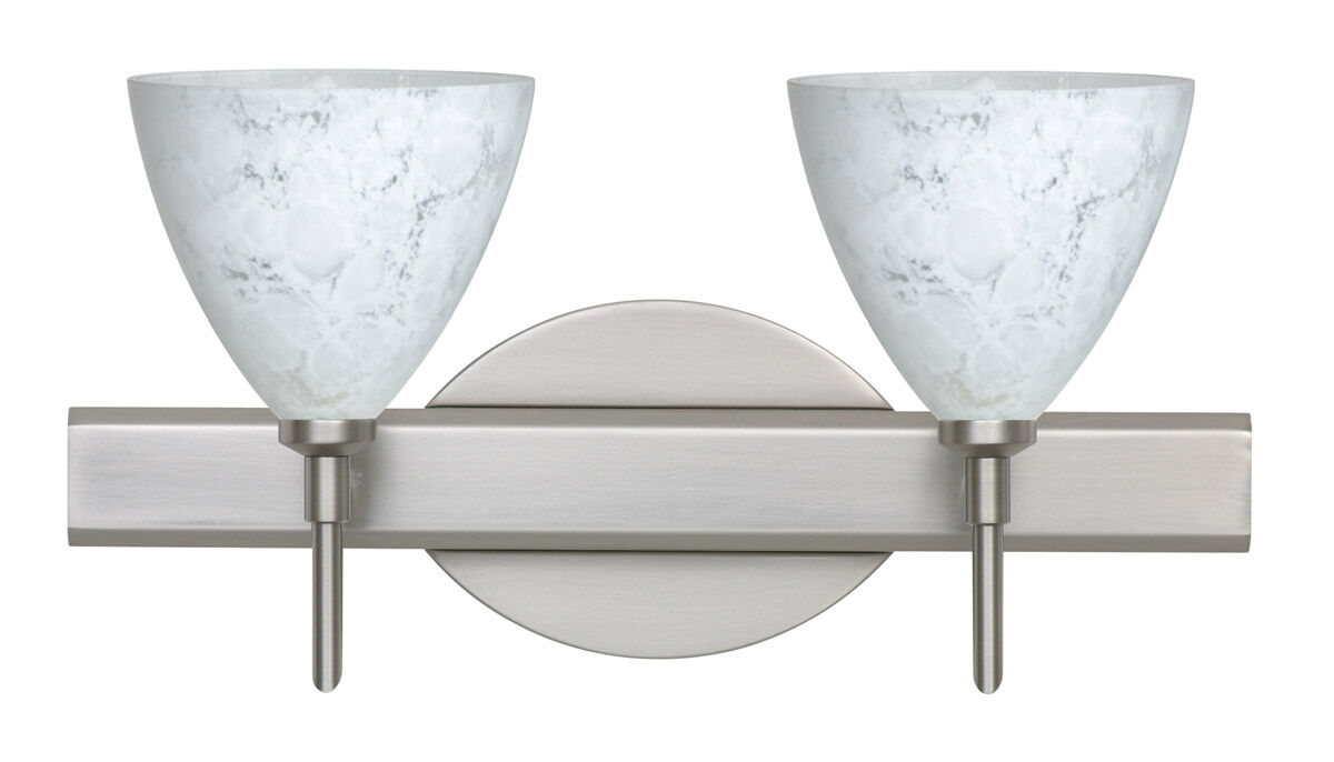 Mia 2 Light 15 inch Satin Nickel Vanity Lighting Wall Light in Halogen, Carrera Glass