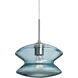 Zen 1 Light Satin Nickel Pendant Ceiling Light in Blue Bubble Glass