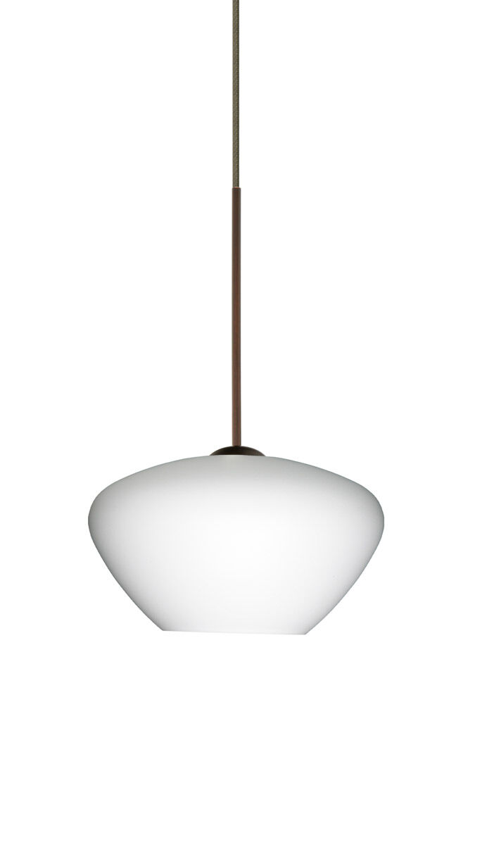 Peri 1 Light Bronze Pendant Ceiling Light in Incandescent, Opal Matte Glass