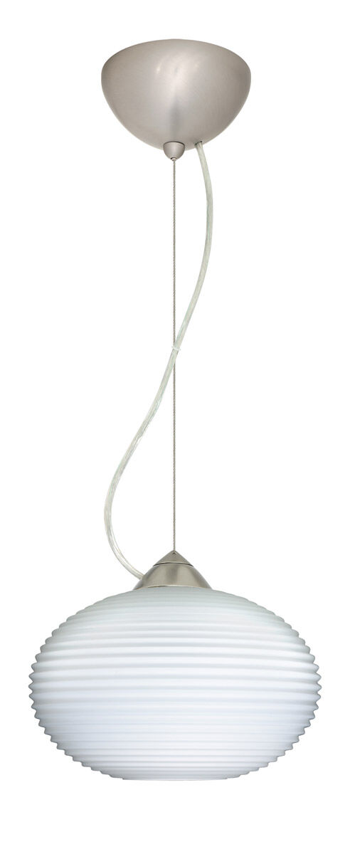 Pape 1 Light Satin Nickel Pendant Ceiling Light in Opal Ribbed Glass, Incandescent