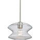 Zen 1 Light Satin Nickel Pendant Ceiling Light in Clear Bubble Glass