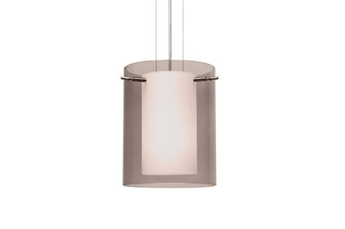 Pahu 1 Light Satin Nickel Pendant Ceiling Light in Transparent Smoke/Opal Glass, Incandescent