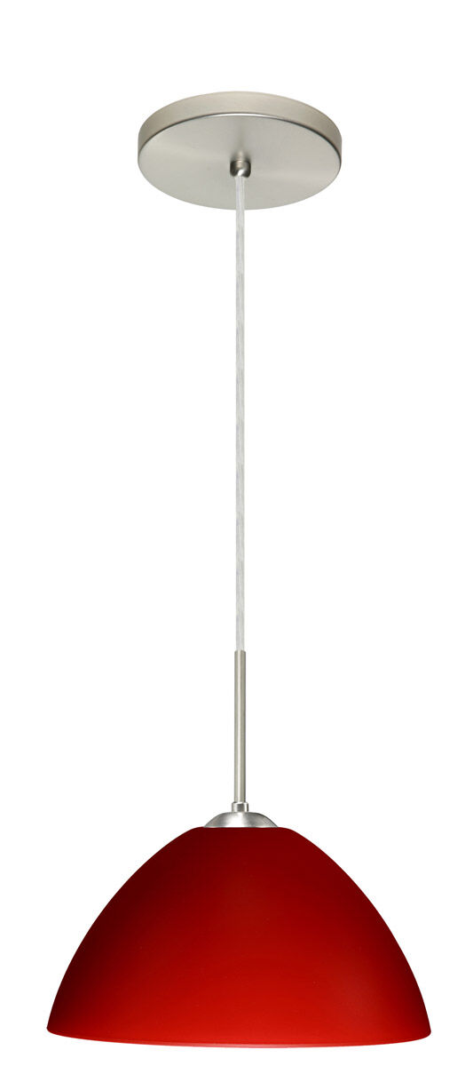 Tessa LED Satin Nickel Pendant Ceiling Light in Red Matte Glass