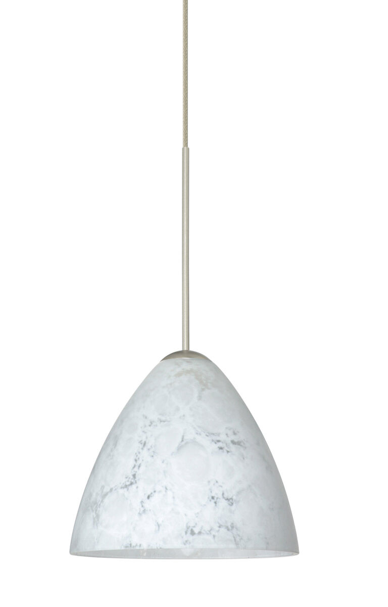 Mia 1 Light Satin Nickel Pendant Ceiling Light in Carrera Glass, Halogen