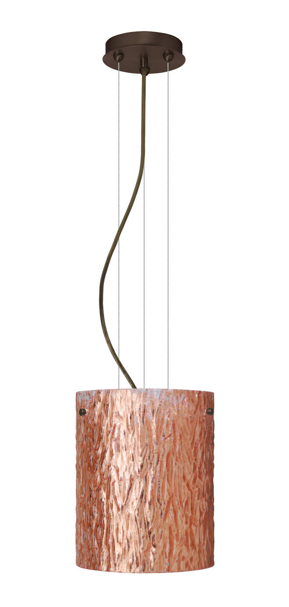 Tamburo 8 LED Bronze Pendant Ceiling Light in Stone Copper Foil Glass
