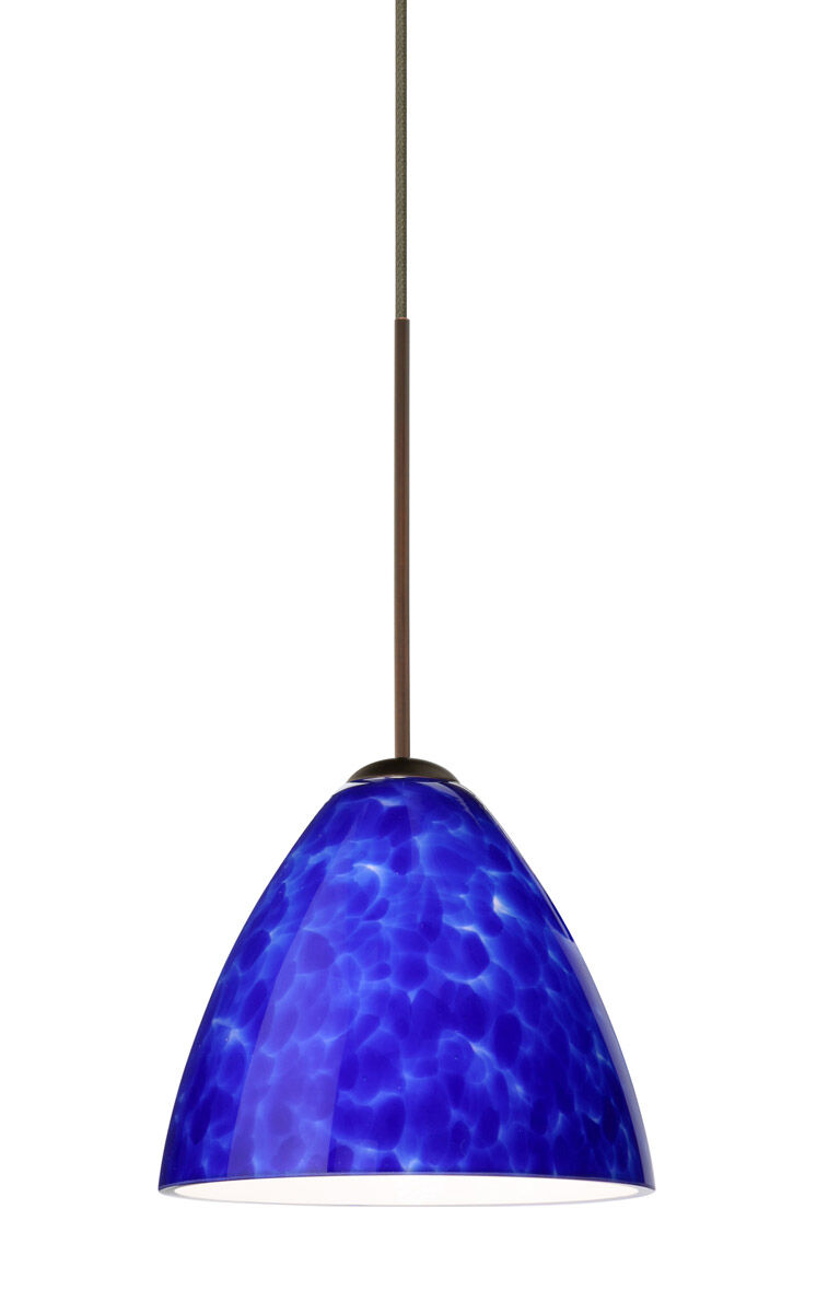 Mia 1 Light Bronze Pendant Ceiling Light in Incandescent, Blue Cloud Glass