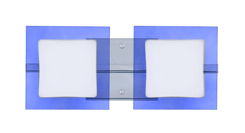 Alex LED 15 inch Chrome Vanity Wall Light in Opal/Blue Glass