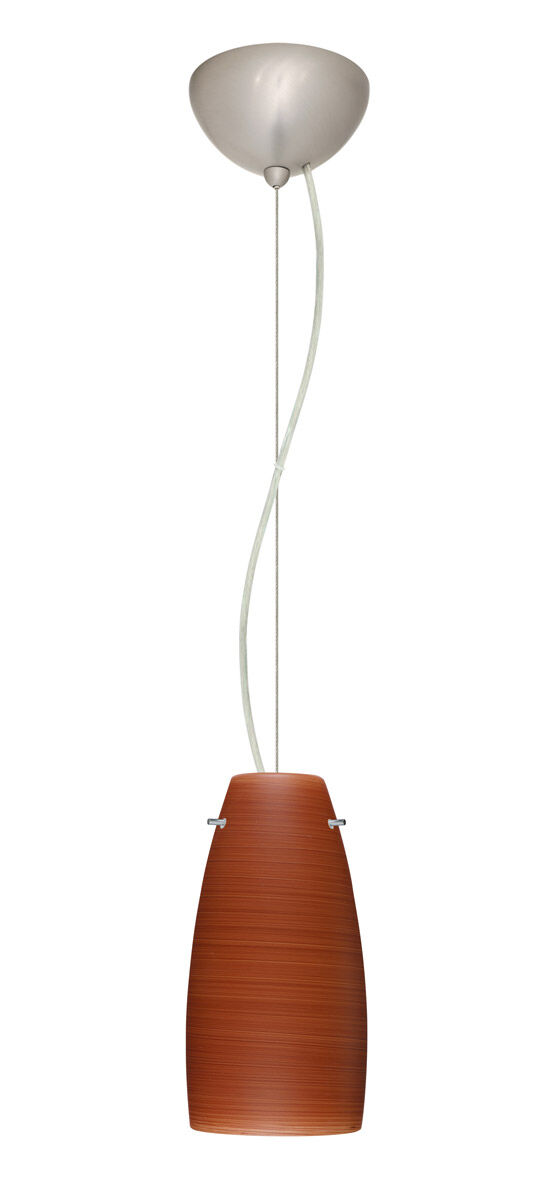Tao 1 Light Satin Nickel Pendant Ceiling Light in Cherry Glass, Incandescent