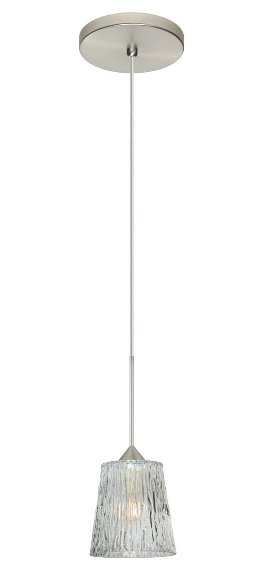 Nico 1 Light Satin Nickel Pendant Ceiling Light in Clear Stone Glass, Halogen