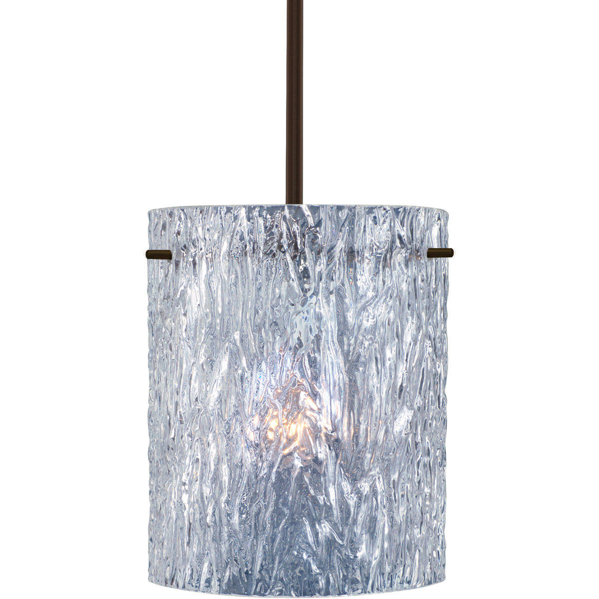 Tamburo 8 LED Bronze Stem Pendant Ceiling Light in Clear Stone Glass