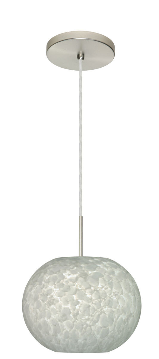 Luna 1 Light Satin Nickel Pendant Ceiling Light in Incandescent, Carrera Glass
