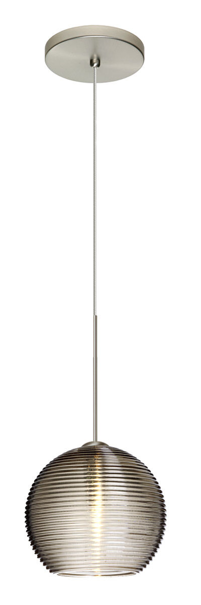 Kristall 1 Light Satin Nickel Pendant Ceiling Light in Incandescent, Smoke Kristall Glass