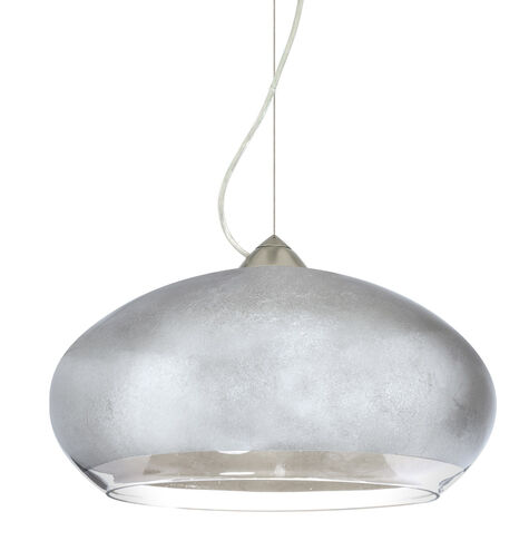 Brio 1 Light Satin Nickel Pendant Ceiling Light in Silver Foil Glass, Halogen