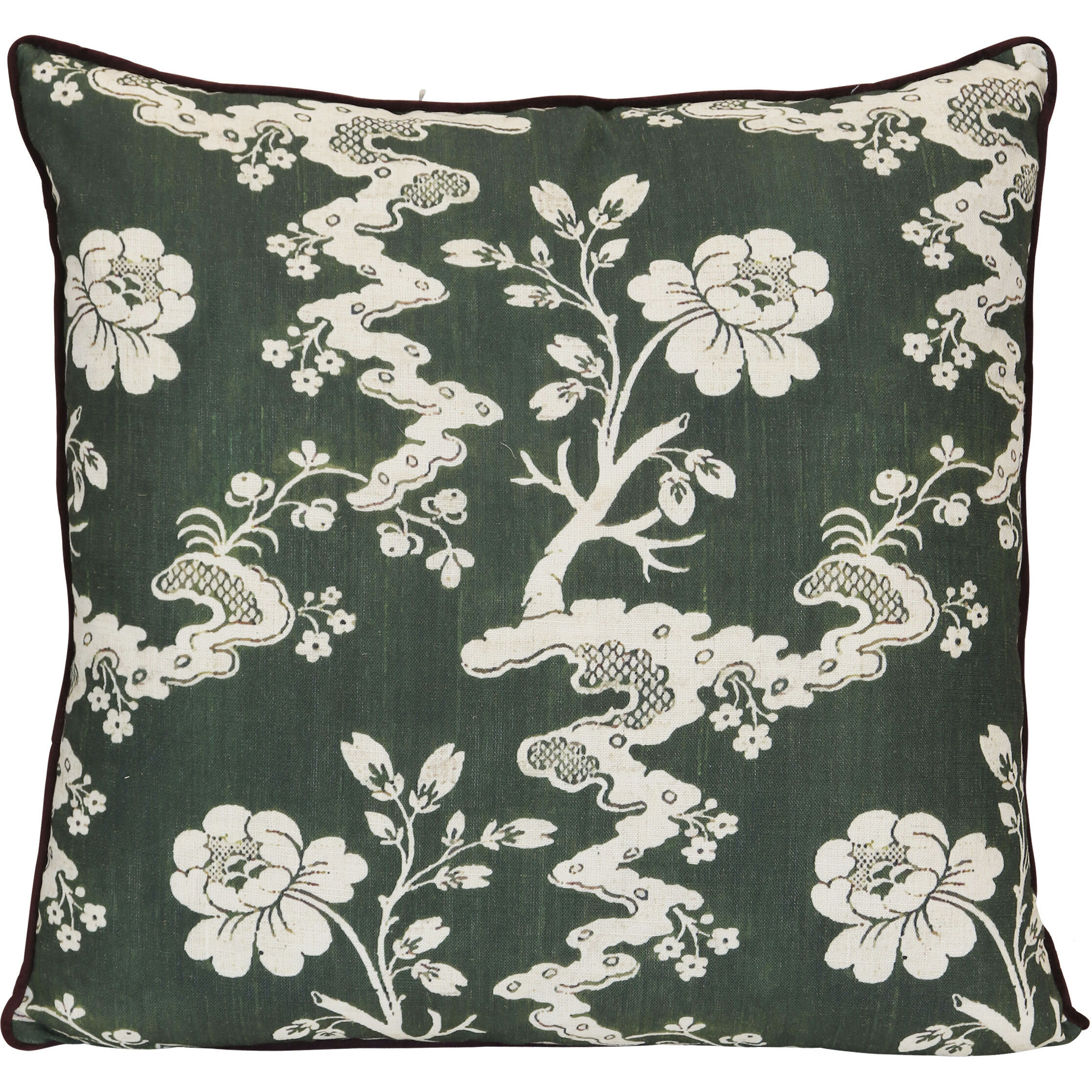 Chinoiserie 22 inch Deep Emerald Green Pillow in 22" x 22"