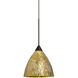 Eve LED Bronze Cord Pendant Ceiling Light in Stone Gold Foil Glass