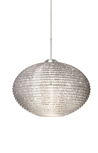 Pape 1 Light Satin Nickel Pendant Ceiling Light in Incandescent, Glitter Ribbed Glass