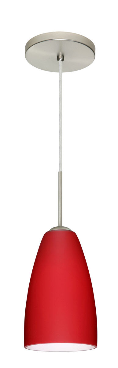 Riva 9 1 Light Satin Nickel Pendant Ceiling Light in Incandescent, Ruby Matte Glass