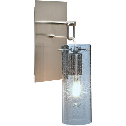 Juni 10 1 Light Satin Nickel Wall Pendant Ceiling Light in Blue Bubble Glass