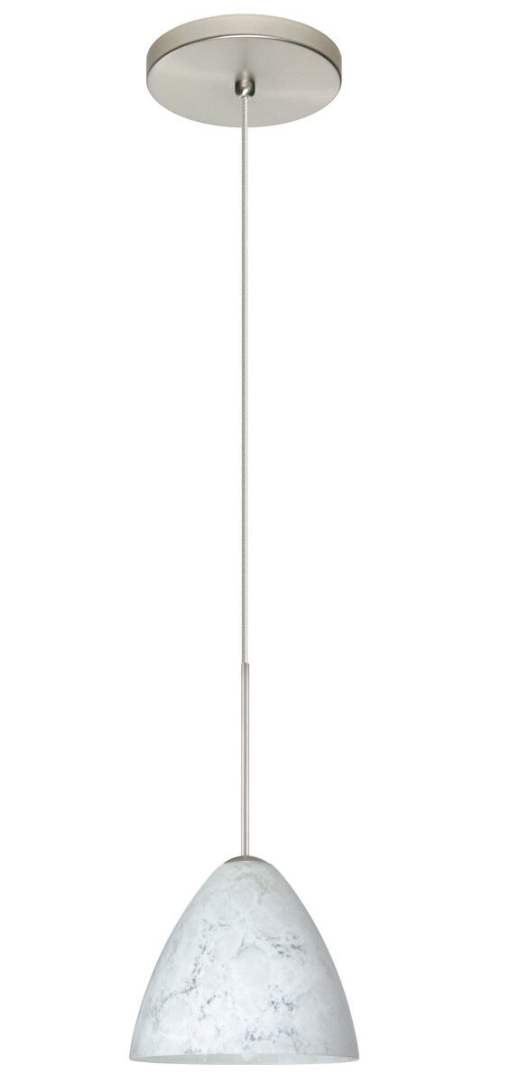 Mia 1 Light Satin Nickel Pendant Ceiling Light in Carrera Glass, Halogen