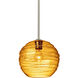 Wave 10 1 Light Satin Nickel Stem Pendant Ceiling Light in Amber Glass
