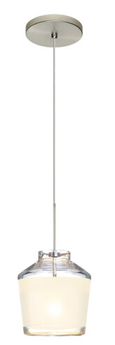 Pica 6 1 Light Satin Nickel Pendant Ceiling Light in Halogen, White Sand Glass