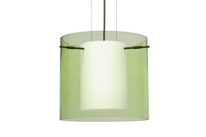 Pahu 1 Light Bronze Pendant Ceiling Light in Transparent Olive/Opal Glass, Incandescent