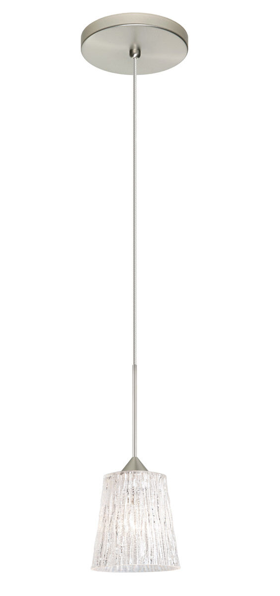 Nico LED Satin Nickel Pendant Ceiling Light in Glitter Stone Glass