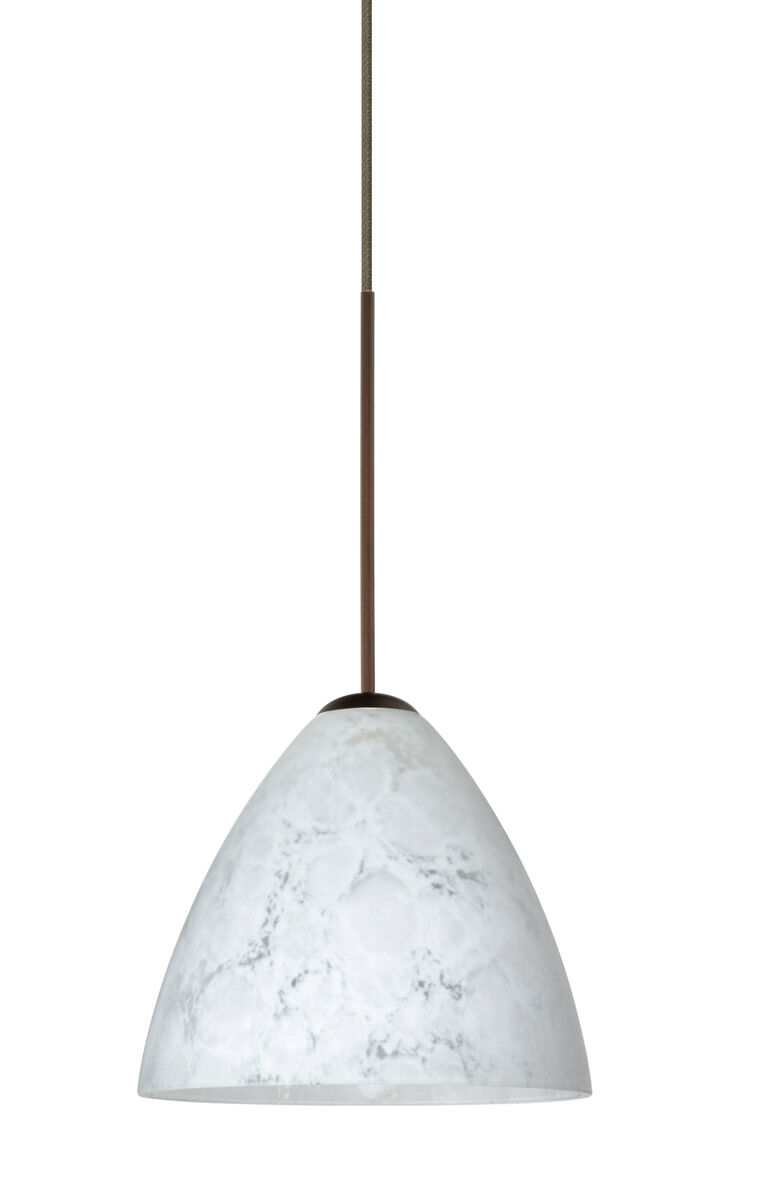 Mia 1 Light Bronze Pendant Ceiling Light in Incandescent, Carrera Glass
