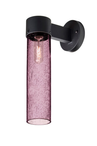 Juni 1 Light 18 inch Black Outdoor Sconce in Plum Bubble Glass, Incandescent