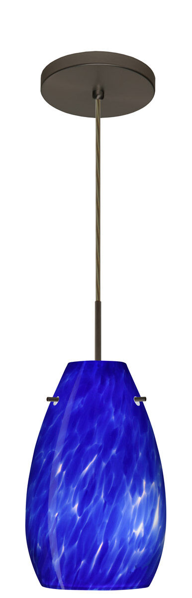Pera 9 1 Light Bronze Pendant Ceiling Light in Incandescent, Blue Cloud Glass