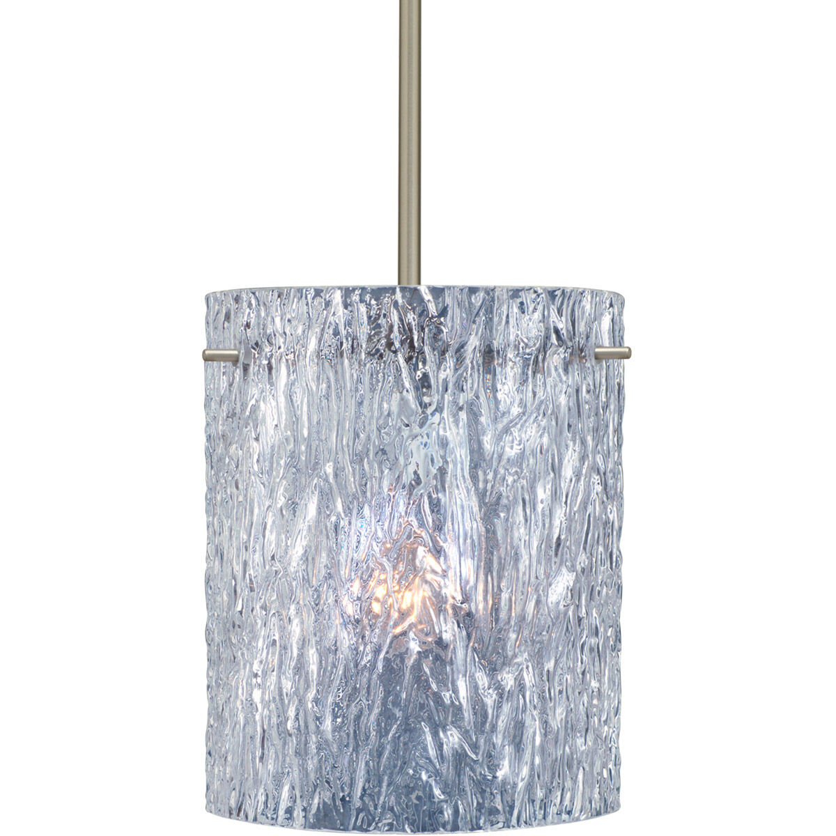 Tamburo 8 LED Satin Nickel Stem Pendant Ceiling Light in Clear Stone Glass